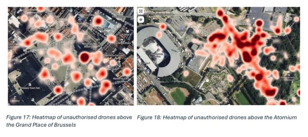 Illegale vluchten boven Atomium, op de Grote Markt en boven het Paleis (detectietest)